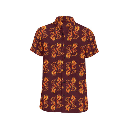 Dragons Fire Design Men's Short Sleeve Button Up Shirt