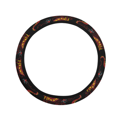 Chinese Dragons and Peonies Design Steering Wheel Cover with Elastic Edge