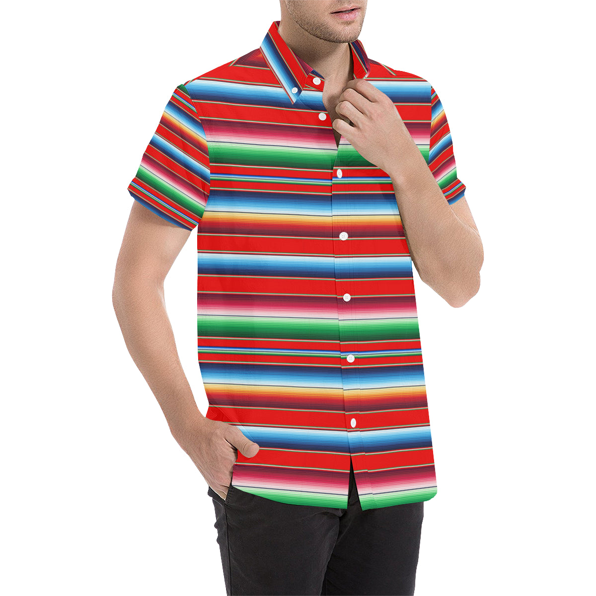 Serape Print Men's Short Sleeve Button Up Shirt