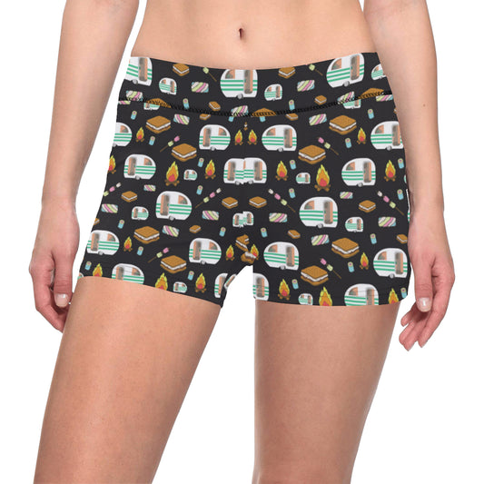 Camper marshmallow Camping Design Print Yoga Shorts