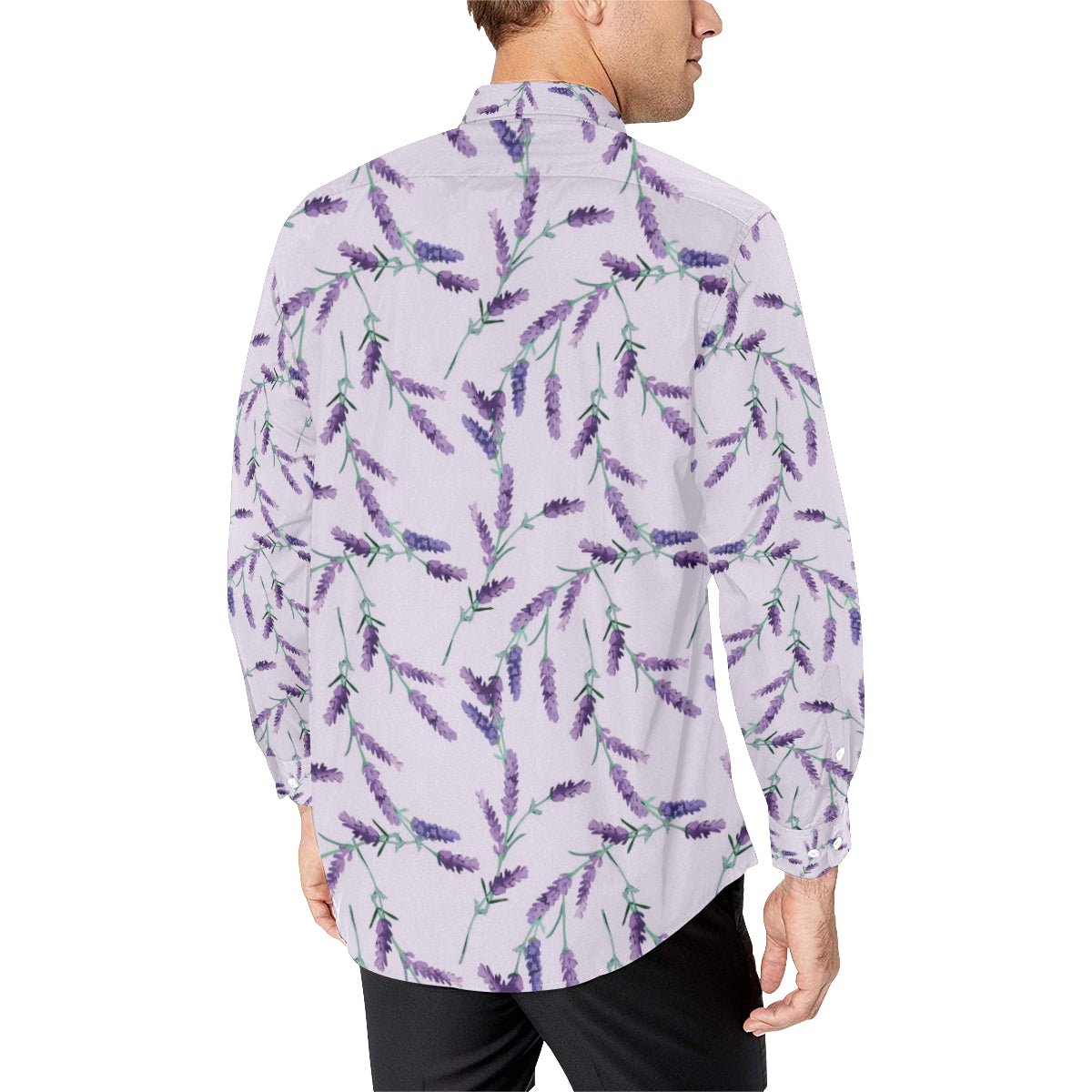 Lavender Pattern Print Design 02 Men's Long Sleeve Shirt
