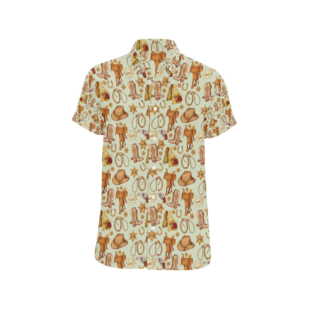 Western Cowboy Design Pattern Men's Short Sleeve Button Up Shirt