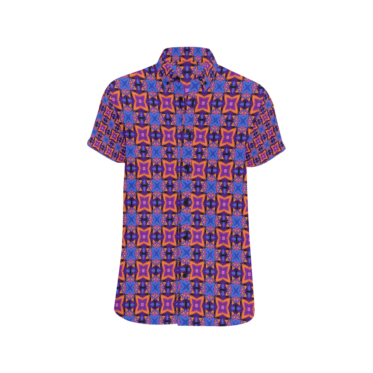 kaleidoscope Purple Orange Print Design Men's Short Sleeve Button Up Shirt