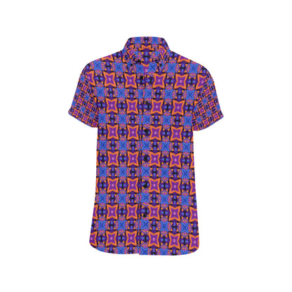 kaleidoscope Purple Orange Print Design Men's Short Sleeve Button Up Shirt