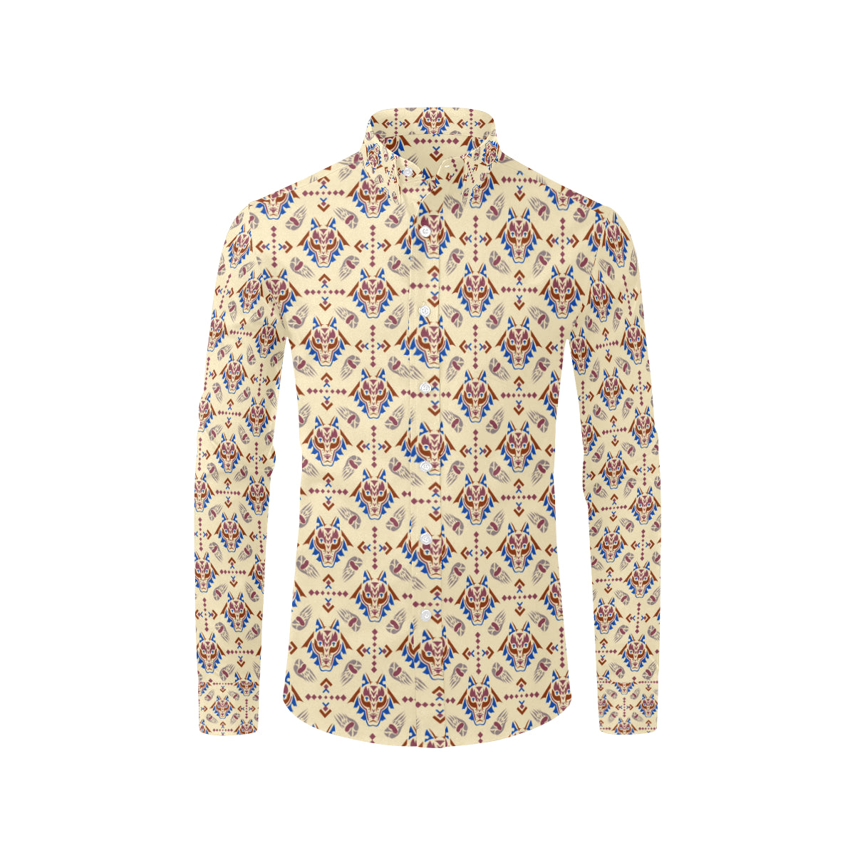 Aztec Wolf Pattern Print Design 03 Men's Long Sleeve Shirt