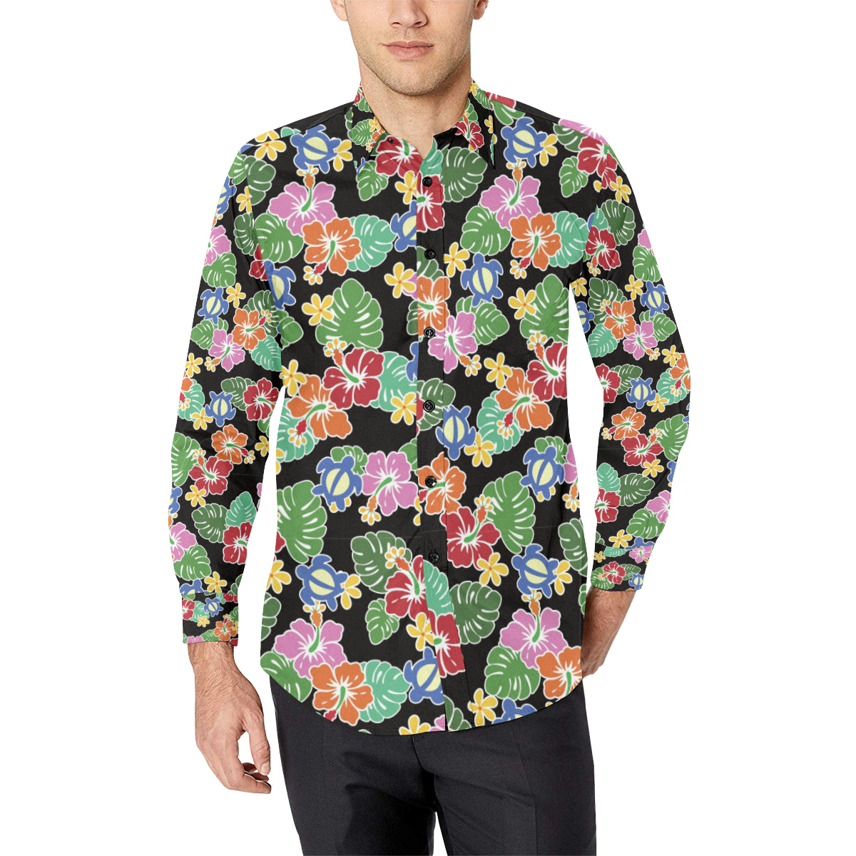 Hawaiian Themed Pattern Print Design H010 Men's Long Sleeve Shirt