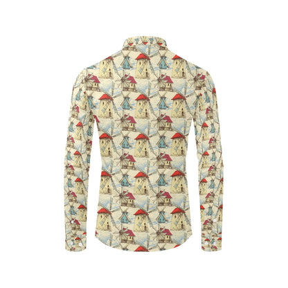 Windmill Pattern Print Design 01 Men's Long Sleeve Shirt
