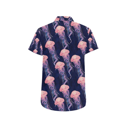 Jellyfish Pattern Print Design 03 Men's Short Sleeve Button Up Shirt