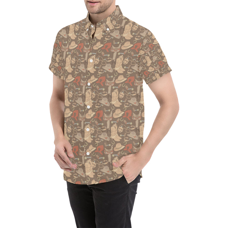 Cowboy Pattern Print Design 02 Men's Short Sleeve Button Up Shirt