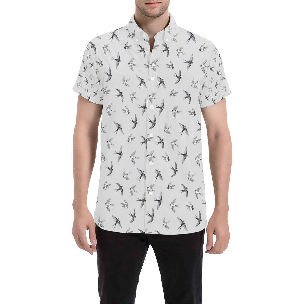 Swallow Bird Pattern Print Design 04 Men Button Up Shirt - JorJune