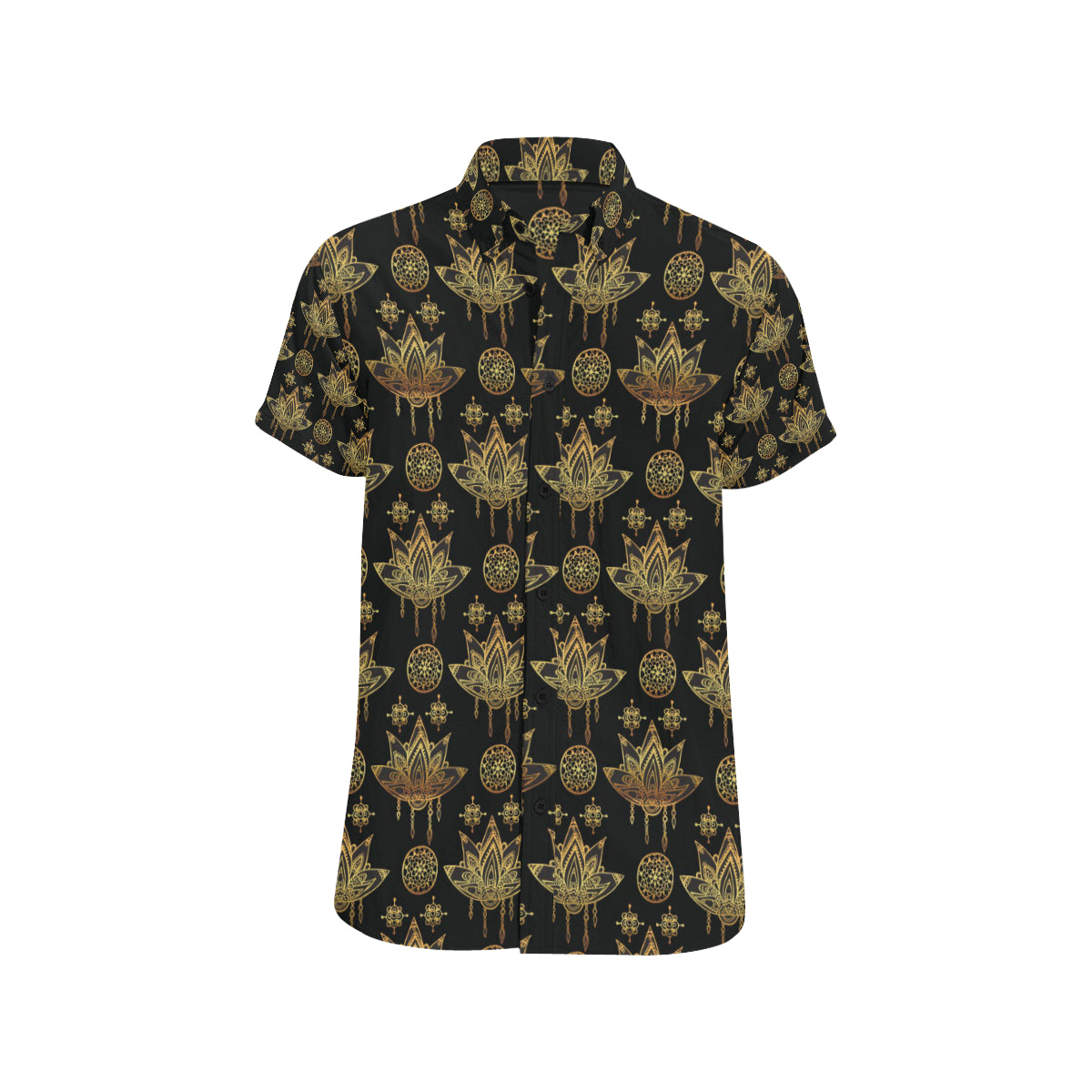 lotus Boho Pattern Print Design LO03 Men's Short Sleeve Button Up Shirt