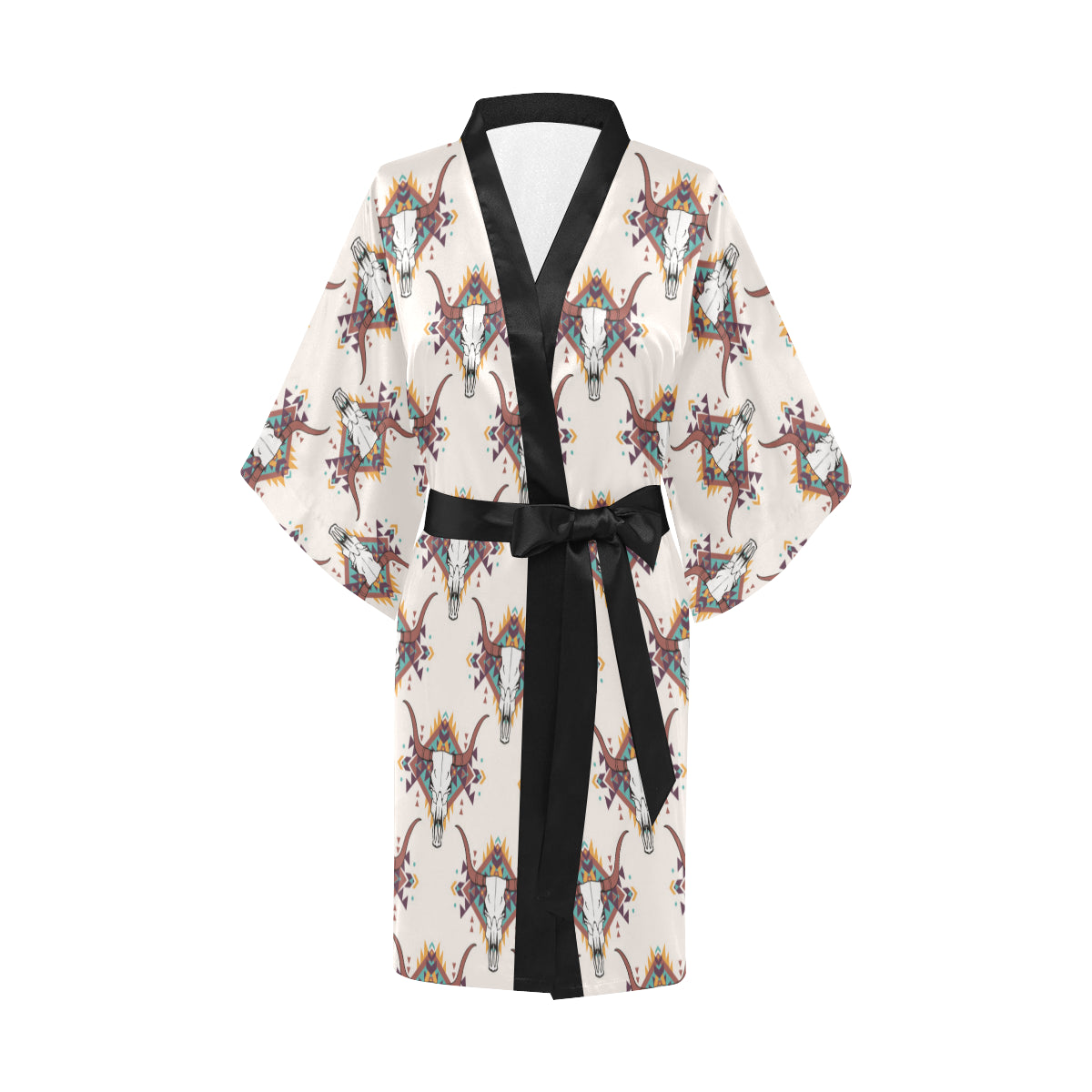 Buffalo Head Pattern Print Design 02 Women's Short Kimono