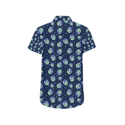 Alien Cat Men's Short Sleeve Button Up Shirt