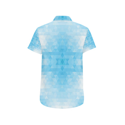 Geometric Blue Pattern Print Design 01 Men's Short Sleeve Button Up Shirt