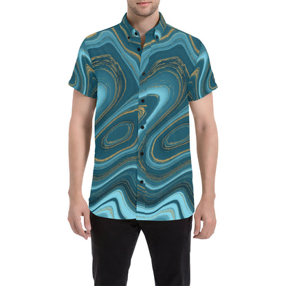 Liquid Pattern Print Design 04 Men's Short Sleeve Button Up Shirt