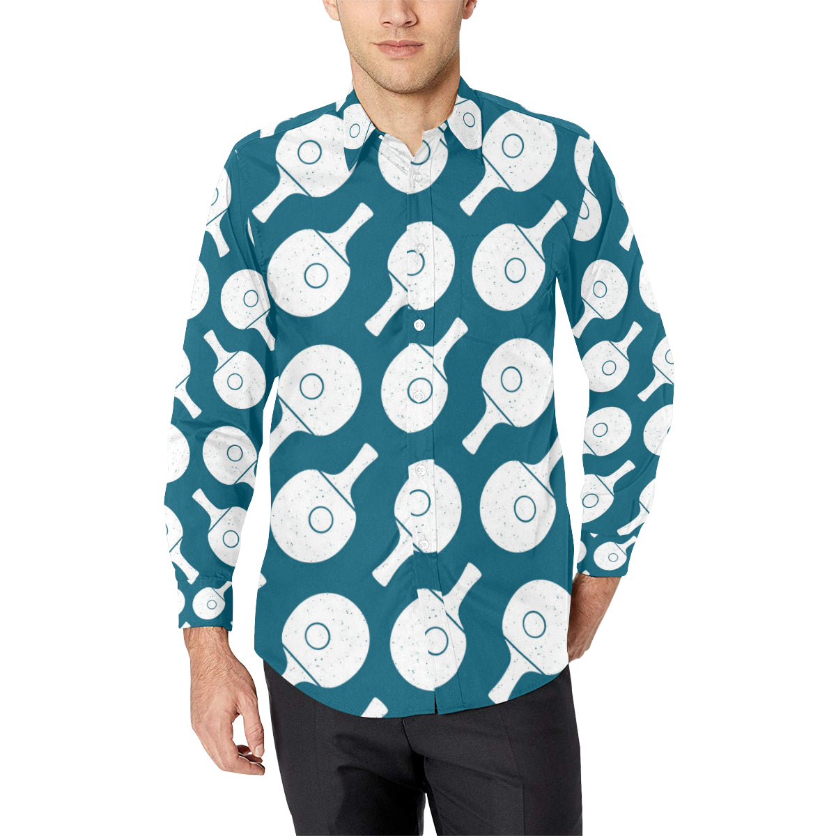 Ping Pong Pattern Print Design A02 Men's Long Sleeve Shirt