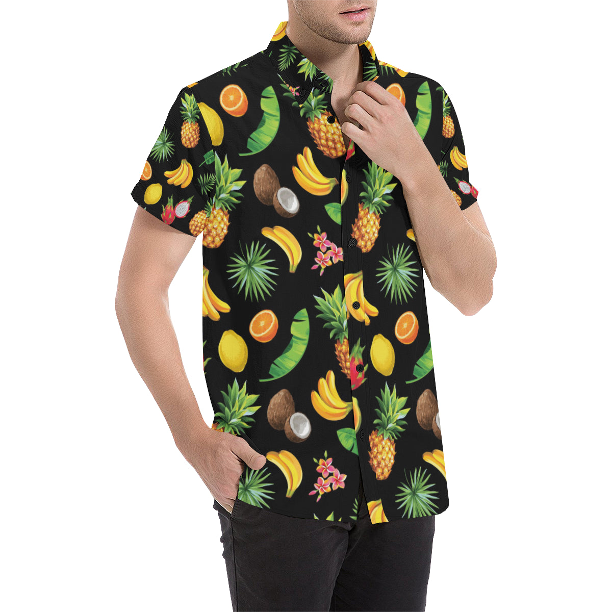 Tropical Fruits Pattern Print Design TF03 Men's Short Sleeve Button Up Shirt