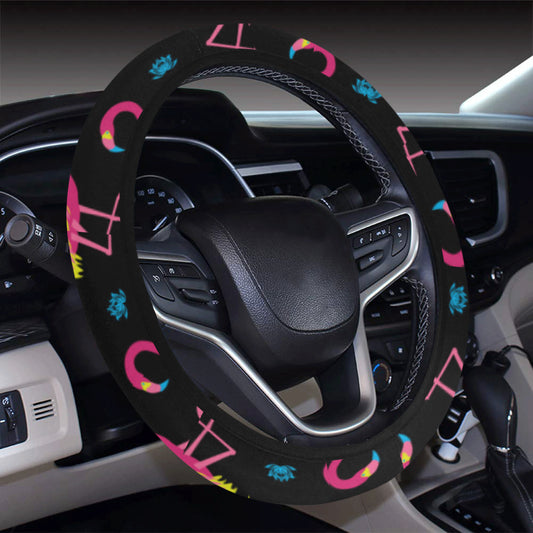 Flamingo Pink Neon Print Pattern Steering Wheel Cover with Elastic Edge