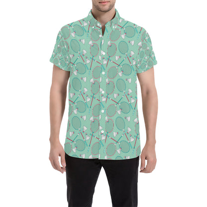 Badminton Pattern Print Design 05 Men's Short Sleeve Button Up Shirt