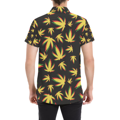 Pot Leaf Pattern Print Design A02 Men's Short Sleeve Button Up Shirt