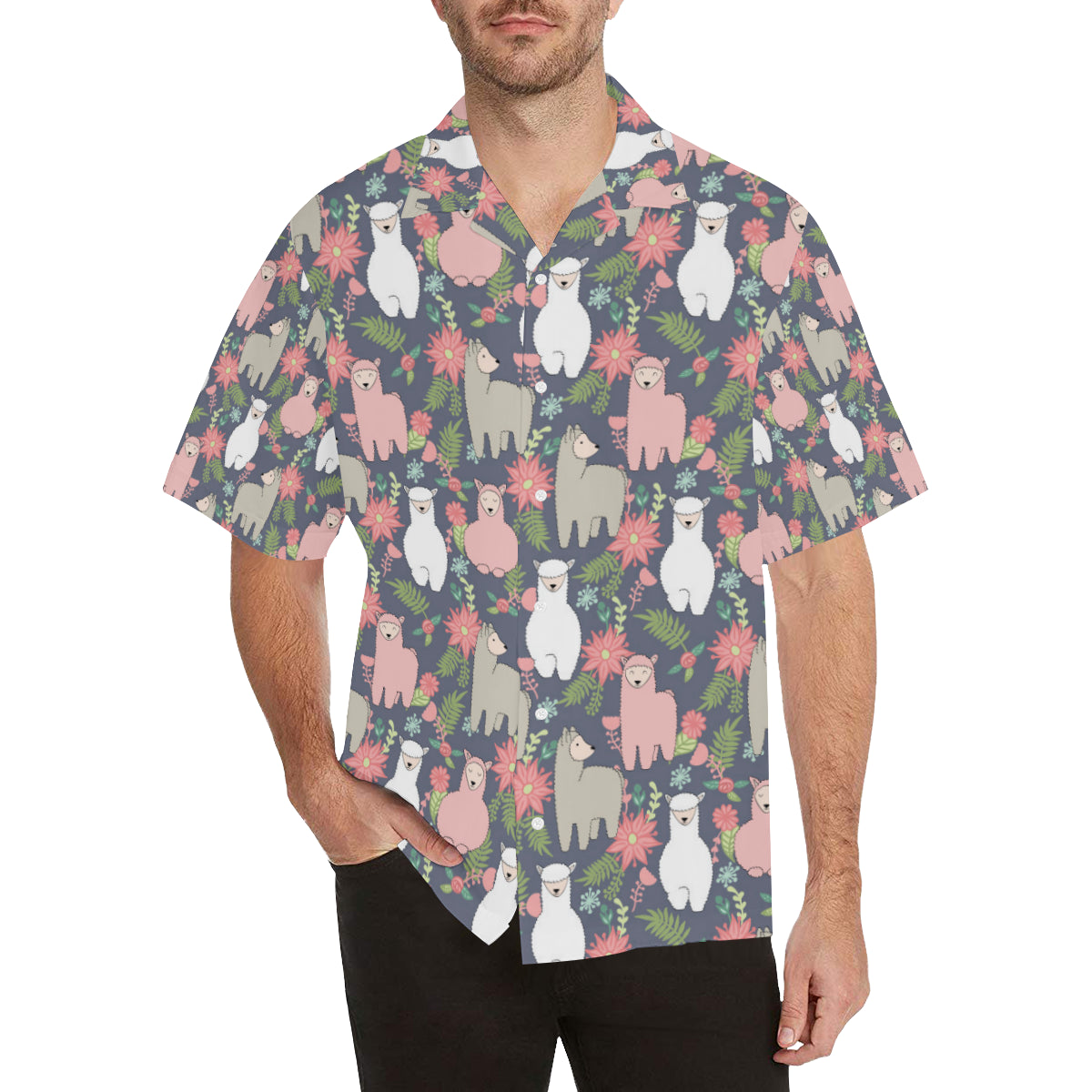 Alpaca Pattern Print Design 03 Men's Hawaiian Shirt