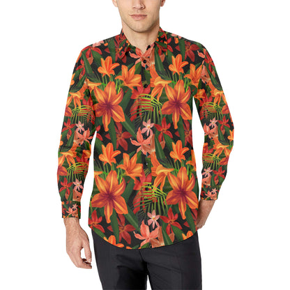 Amaryllis Pattern Print Design AL05 Men's Long Sleeve Shirt