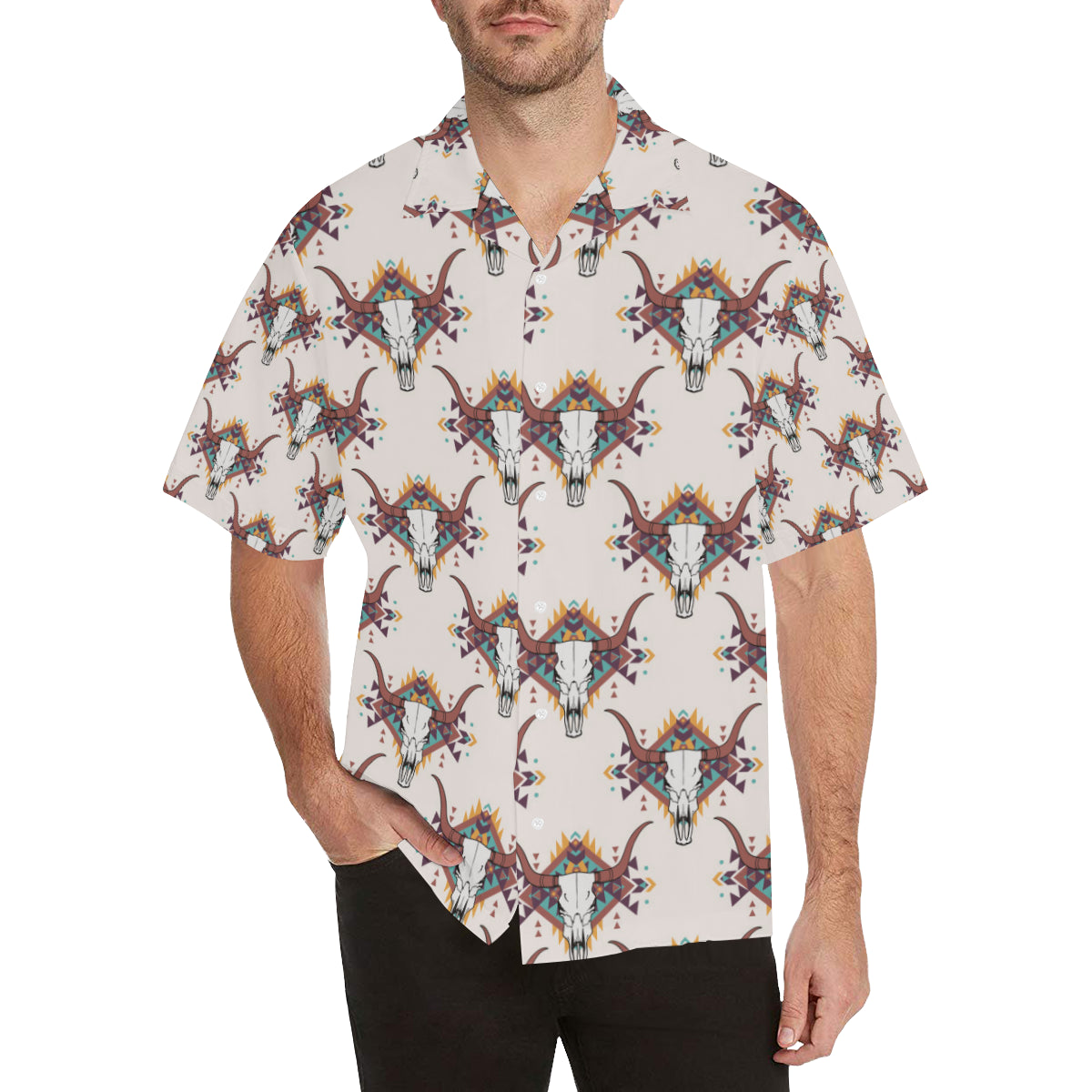 Buffalo Head Pattern Print Design 02 Men's Hawaiian Shirt