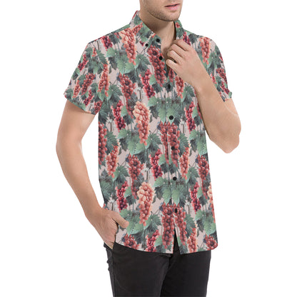 Grape Pattern Print Design GP01 Men's Short Sleeve Button Up Shirt