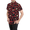 Cheetah Red Print Pattern Men's Short Sleeve Button Up Shirt