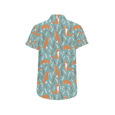 Fox Forest Print Pattern Men's Short Sleeve Button Up Shirt