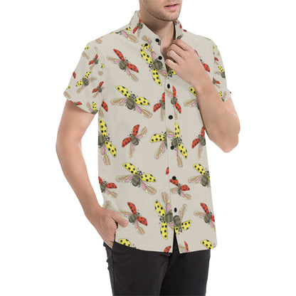 Ladybug Pattern Print Design 04 Men's Short Sleeve Button Up Shirt