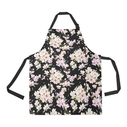 Orchid White Pattern Print Design OR03 Apron with Pocket