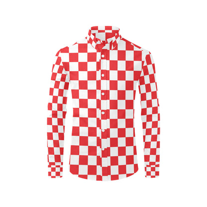 Checkered Red Pattern Print Design 04 Men's Long Sleeve Shirt