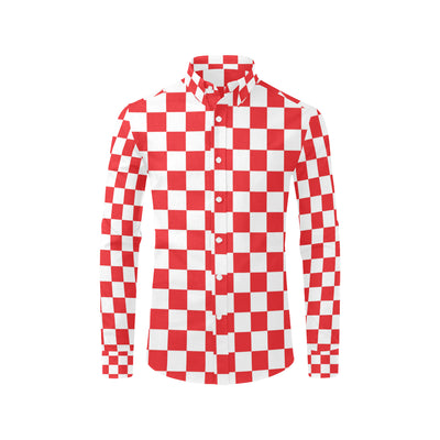 Checkered Red Pattern Print Design 04 Men's Long Sleeve Shirt