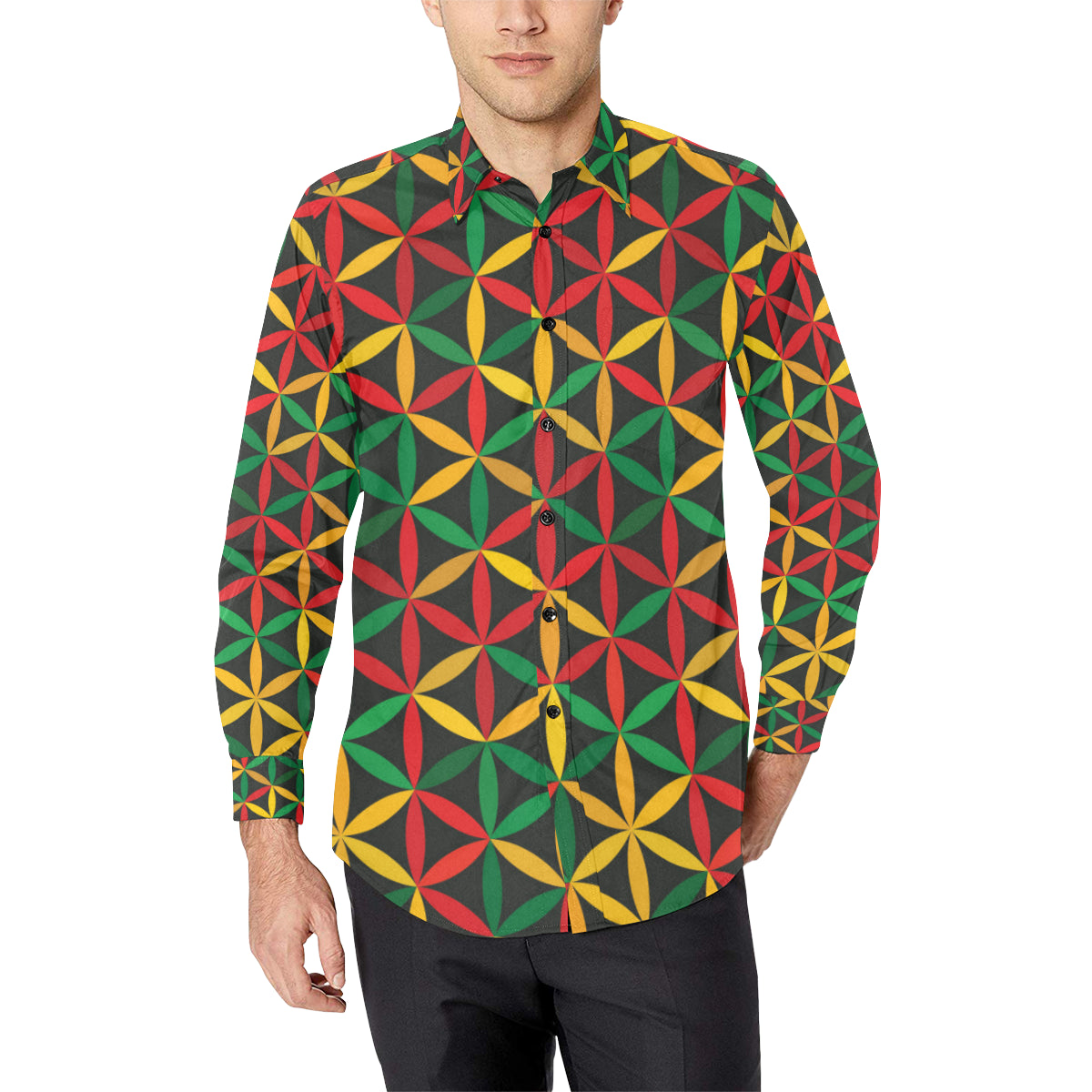 Rasta Pattern Print Design A04 Men's Long Sleeve Shirt