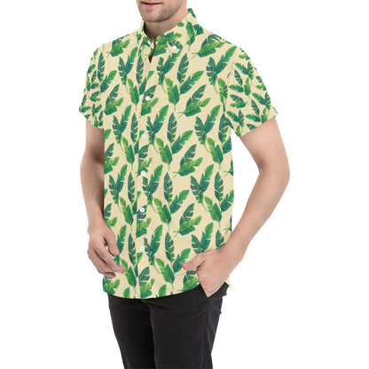 Banana Leaf Pattern Print Design 01 Men's Short Sleeve Button Up Shirt