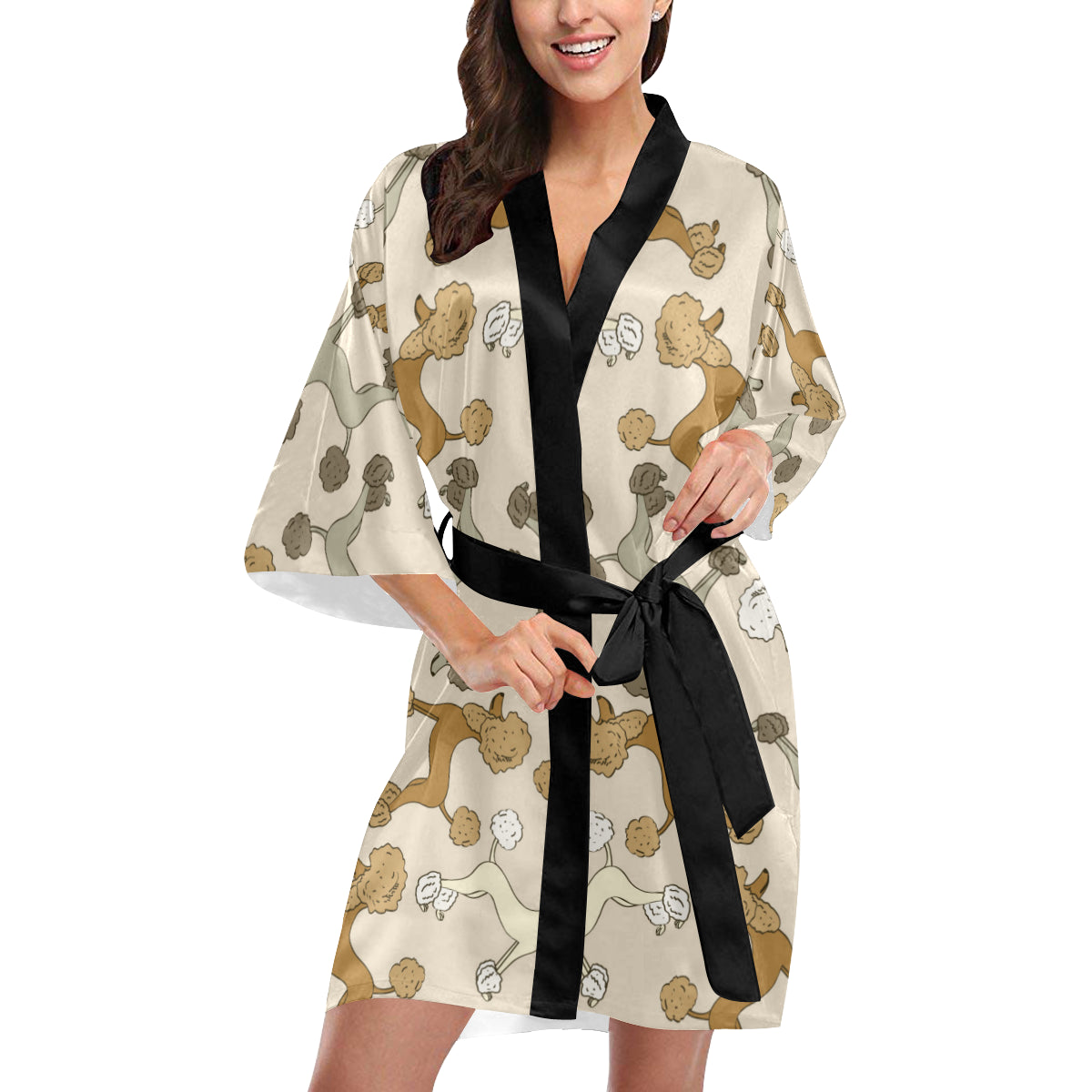 Poodle Pattern Print Design A01 Women's Short Kimono