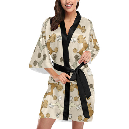 Poodle Pattern Print Design A01 Women's Short Kimono