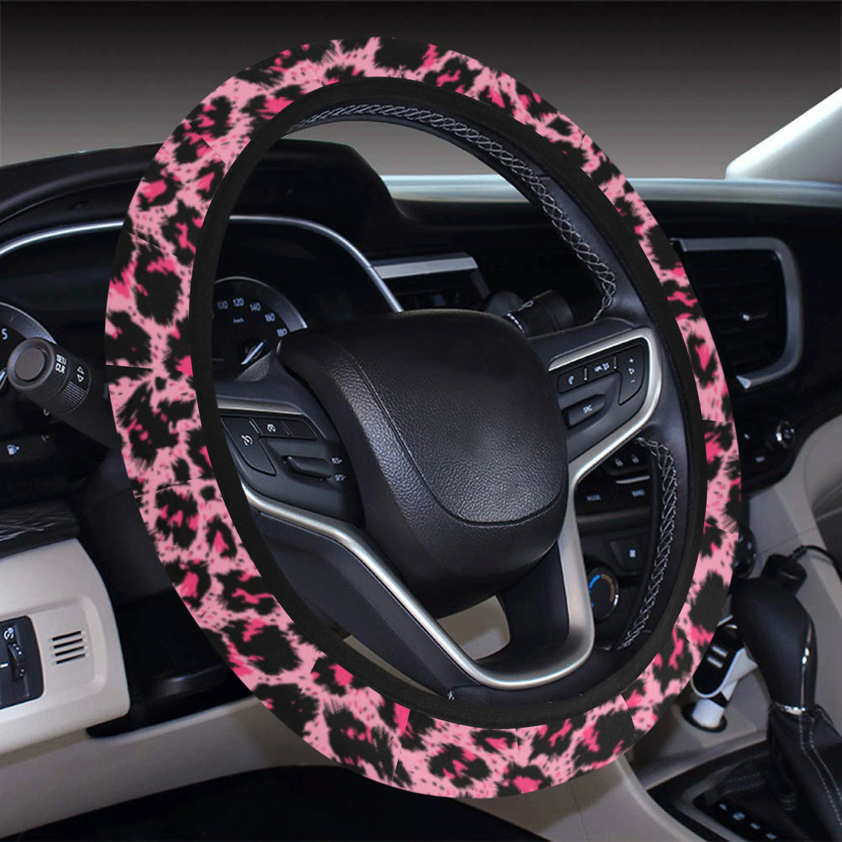 Cheetah Pink Pattern Print Design 01 Steering Wheel Cover with Elastic Edge