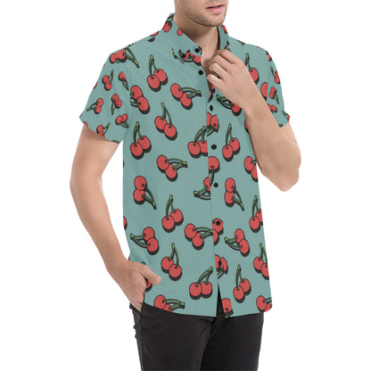 Cherry Pattern Print Design CH03 Men's Short Sleeve Button Up Shirt