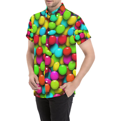 Candy Pattern Print Design CA03 Men's Short Sleeve Button Up Shirt