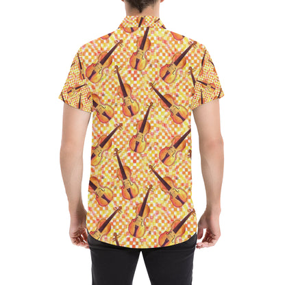 Violin Pattern Print Design 03 Men's Short Sleeve Button Up Shirt
