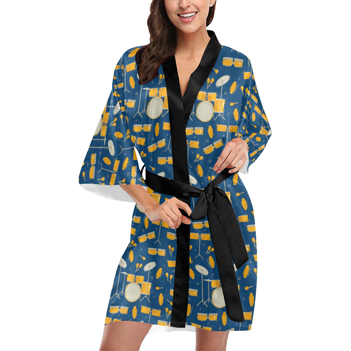 Drum Set Pattern Print Design 03 Women's Short Kimono