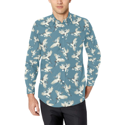 Crane Pattern Print Design 02 Men's Long Sleeve Shirt