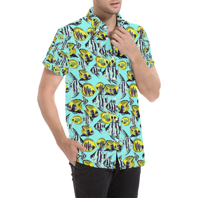 Angelfish Pattern Print Design 02 Men's Short Sleeve Button Up Shirt