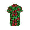 Red Hibiscus Embroidered Pattern Print Design HB03 Men's Short Sleeve Button Up Shirt