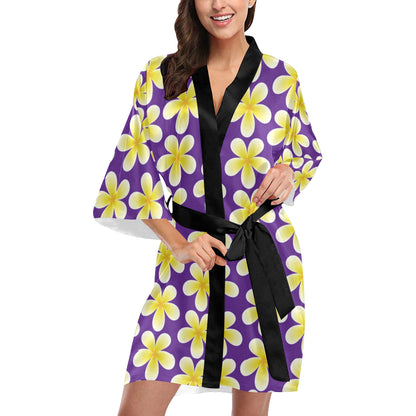 Yellow Plumeria Pattern Print Design PM05 Women Kimono Robe