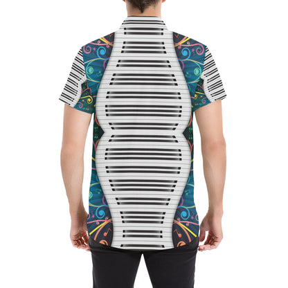 Piano Pattern Print Design 01 Men's Short Sleeve Button Up Shirt