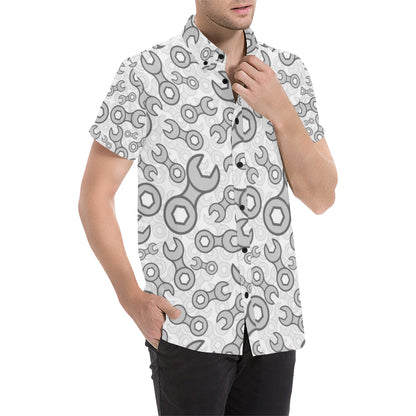 Mechanic Pattern Print Design 05 Men's Short Sleeve Button Up Shirt