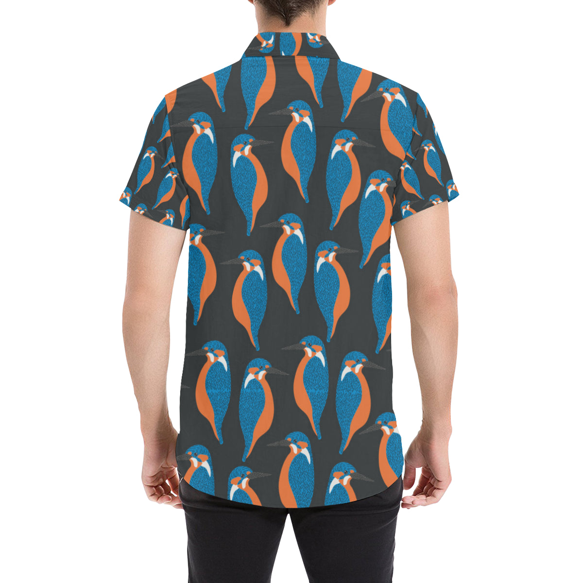 Kingfisher Pattern Print Design 03 Men's Short Sleeve Button Up Shirt